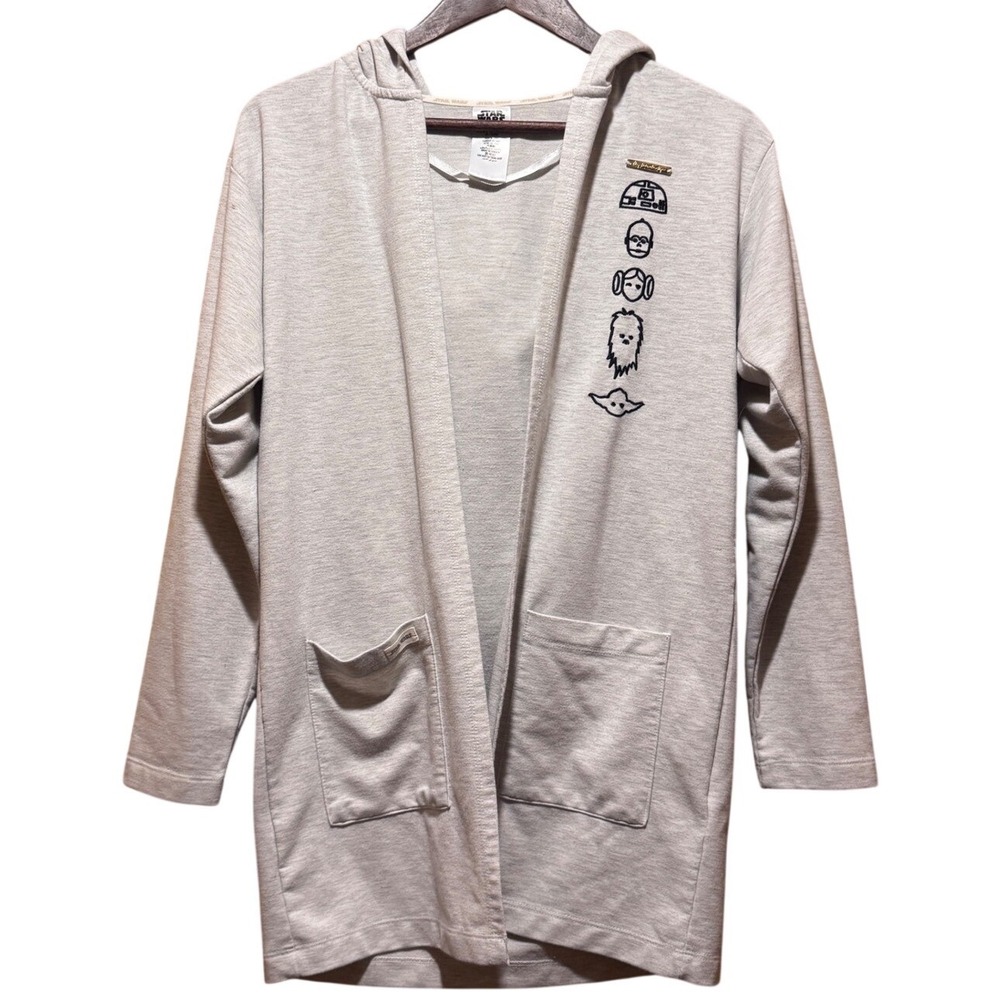 Star Wars Women's Gray Hoodie Cardigan Open‎ w Pockets & Star Wars Characters XS